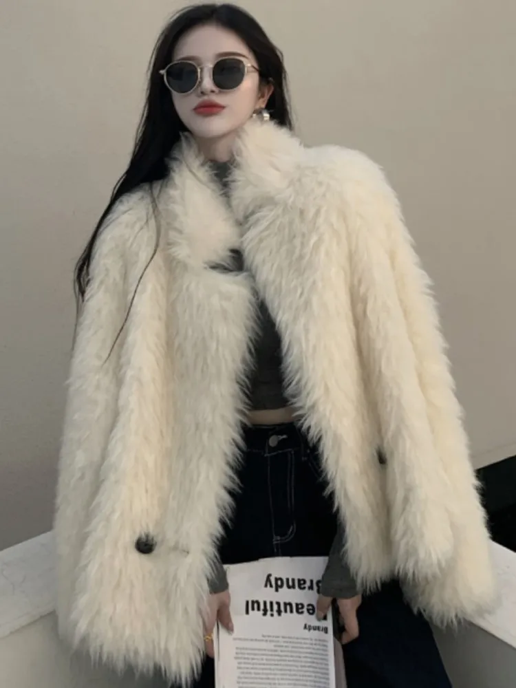 

Winter Coat For Women Long Sleeve Fluffy Cardigan Faux Fur Coat High-Quality Luxury Korea Clothes Autumn Outwear Streetwear