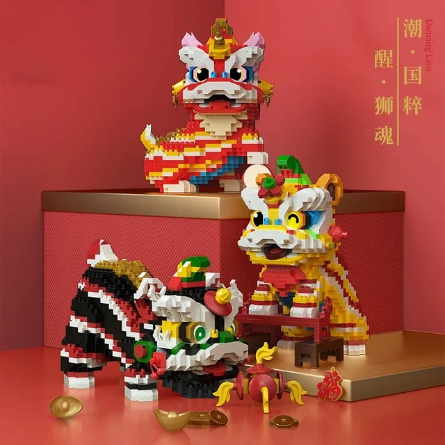 Chinese Lion Dance Building Blocks Mascot Assemble Small Particle