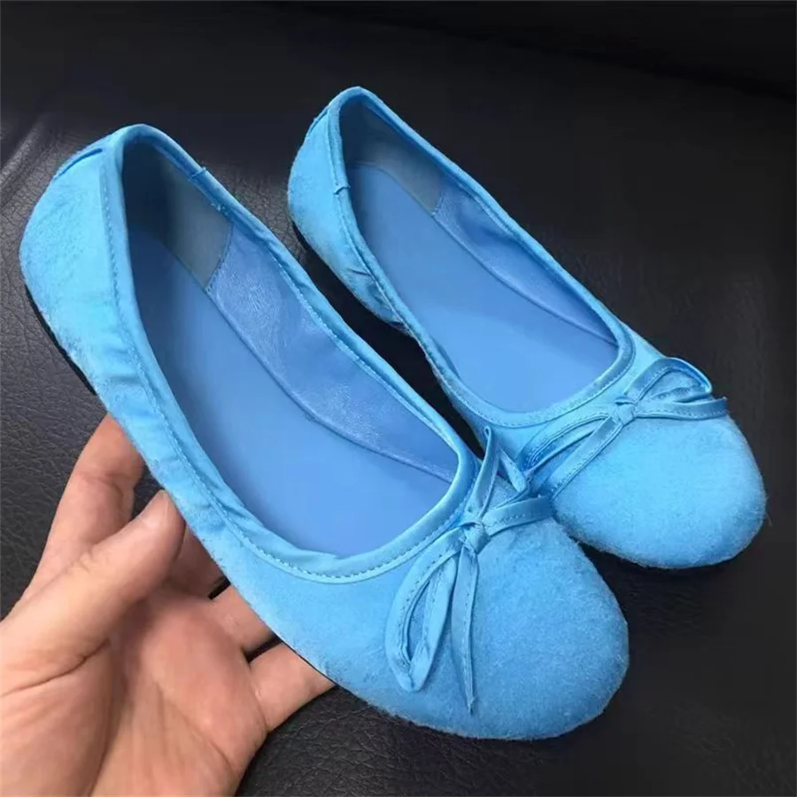 

Retro Bowknot Women Ballet Flats Ladies Round Toe Flat Shallow Shoes Woman Casual Walking Loafers Blue Gold Espadrilles