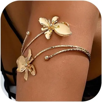 Women‘s Adjustable Gold Flower Arm Cuff, Greek Goddess Style Bangle Bracelet, Upper Arm Jewelry Gift & Costume Accessory 1