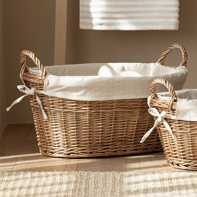 

Deluxe TwoSided Handle Wicker Toy Basket Willow Weaving Versatile and Practical Clothes Storage Solution