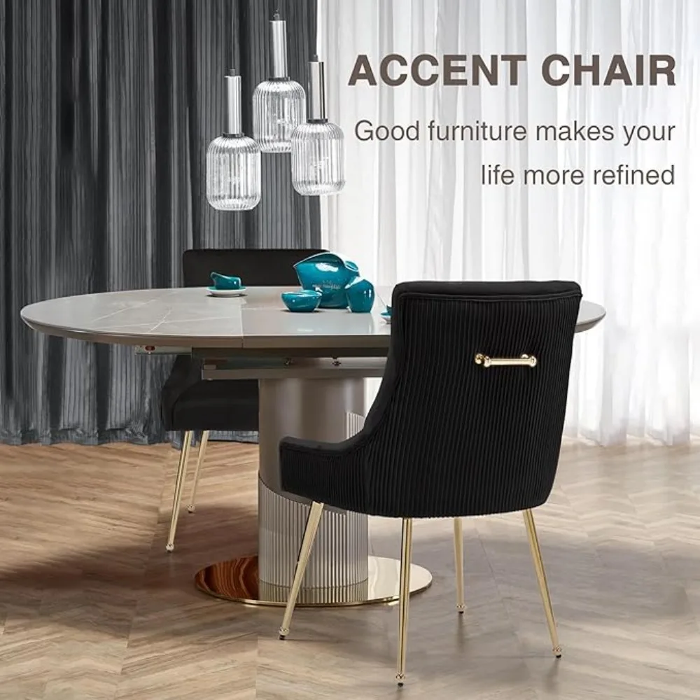 Modern Leisure Velvet Dining Chairs Set of 2, Upholstered Velvet Chair with Gold Metal Legs, Mid-Century Accent Chair with Back