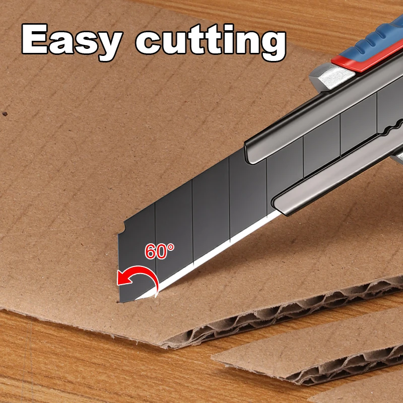 알루미늄 손잡이가 있는 헤비듀티 유틸리티 나이프 - 블랙 SK5 블레이드, 18mm 블레이드 호환, 전문적인 절단을 위한 눈부심 방지 마감 처리