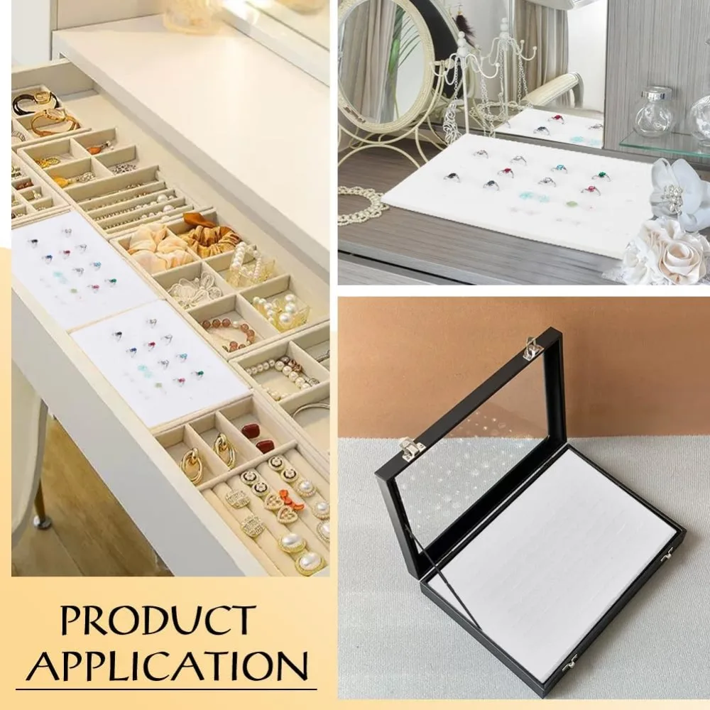 6pcs Velvet Jewelry Ring Display Foam Pad Insert 100 Slots White Regular Tray Home Storage Retail Show Exhibition 7.1x11.1x0.4''