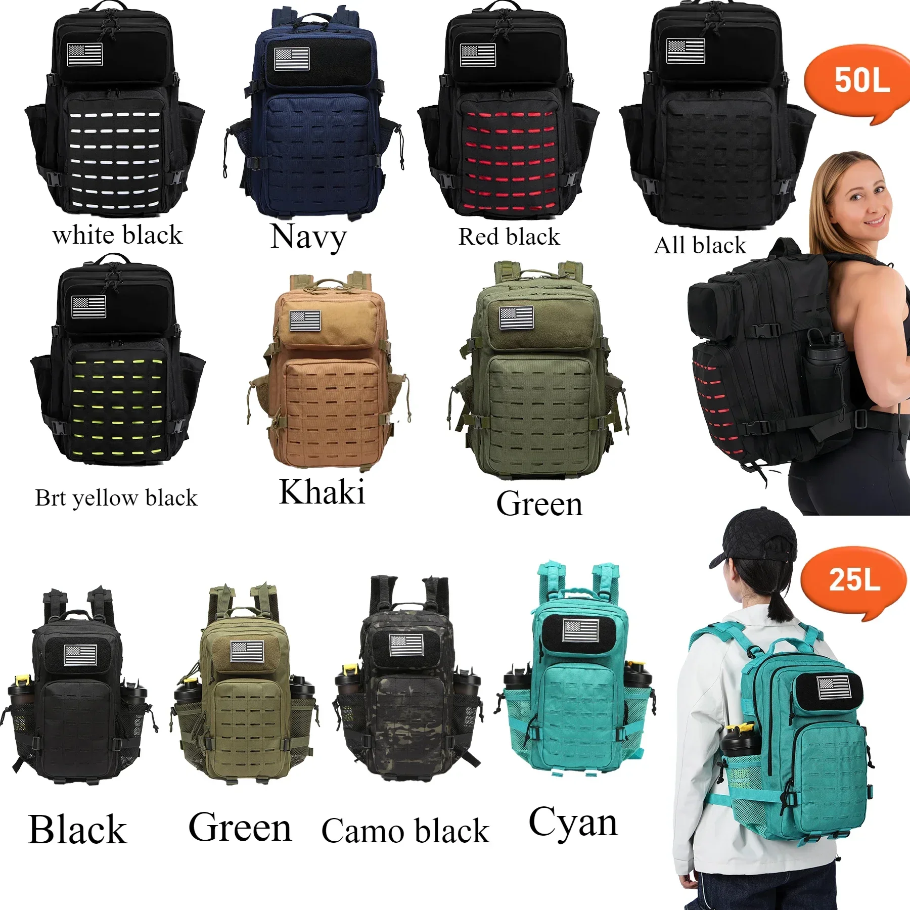 Waterproof Hiking Backpack with Laptop Bag and Bottle Holders