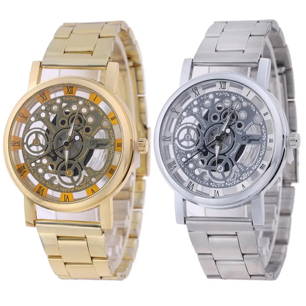 Dropshipping!! Lady Fashion Stainless Steel Band Hollow Dial Roman Numerals Quartz Wrist Watch