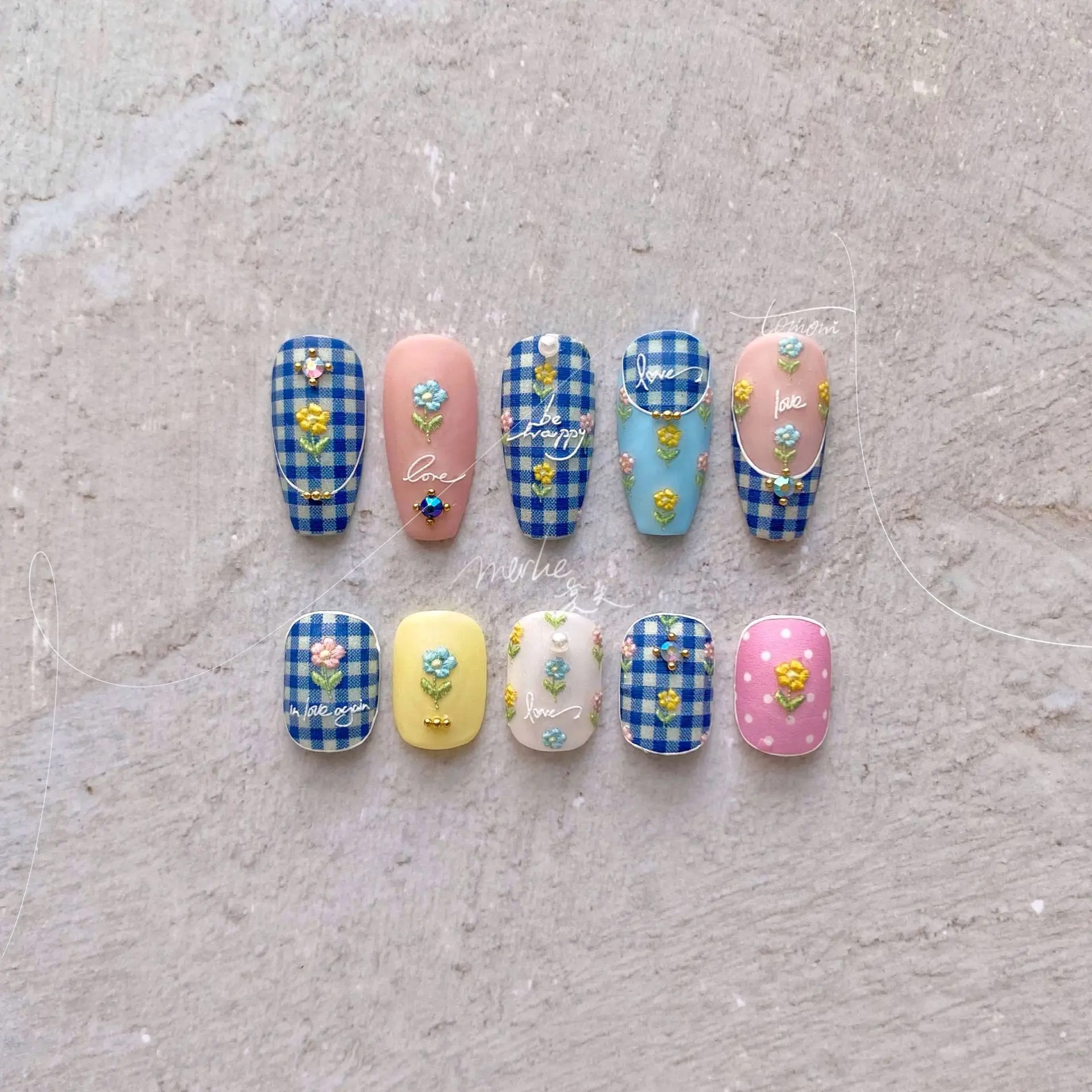 Flowers Embroidery Design 5D Soft Micro-carved Self Adhesive Nail Art Stickers 3D Manicure Decals nail stickers nail art tools nail decals