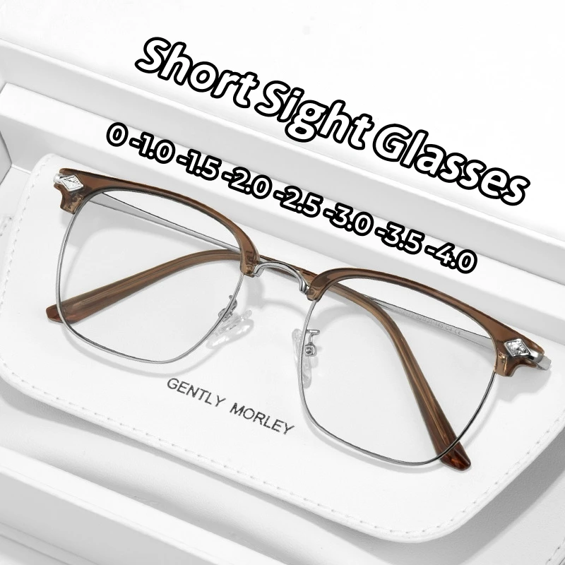 

Винтажные квадратные женские очки для короткого зрения, ультралегкие Полуободковые ретро очки для близорукости с защитой от синего света, мужские деловые очки для близорукости