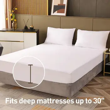 Coprimaterasso impermeabile, coprimaterasso silenzioso e traspirante, coprimaterasso in jersey liscio per letto, lenzuolo completamente aderente 1