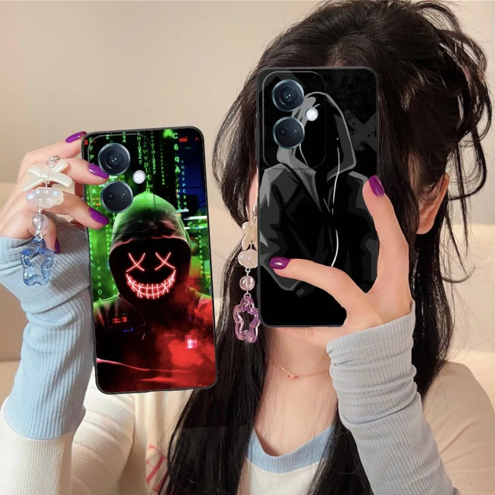 Hoodie Ghost Mobile Cell Phone Case For Oppo Find X5 X3 X2 A93 Reno 8 7 Pro A74 A72 A53 Black Soft Phone Cover Funda