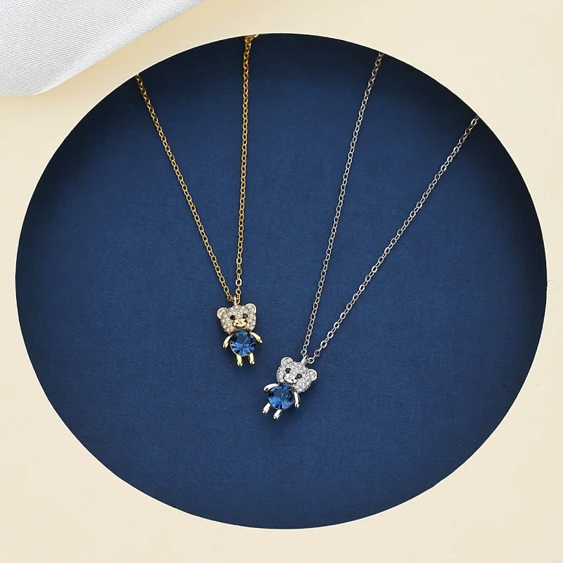 

S925 Fashion Bear Pendant Earrings Woman Doll Necklace Small Girl Animal East Studies Collar Women Jewelry Anniversary Jewelry
