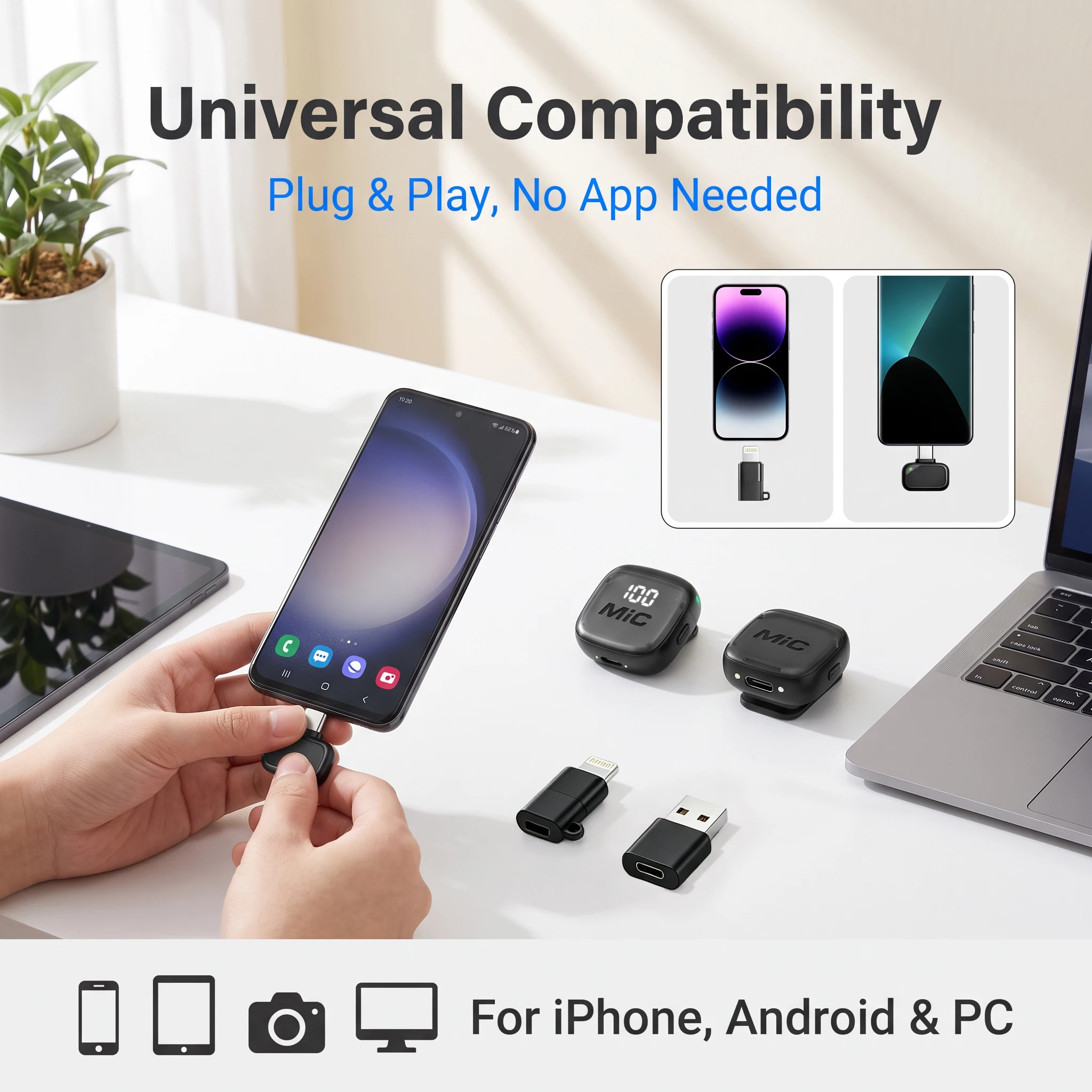 Microfono Wireless Clip-On Mini, Riduzione Intelligente del Rumore, Lunga Durata della Batteria, Perfetto per Streaming Live, Podcast e Vlog. - immagine 2