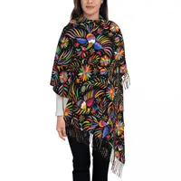 Women's Tassel Scarf Retro Mexican Floral Large Winter Fall Shawl and Wrap Ethnic Flowers Daily Wear Cashmere Scarf 1