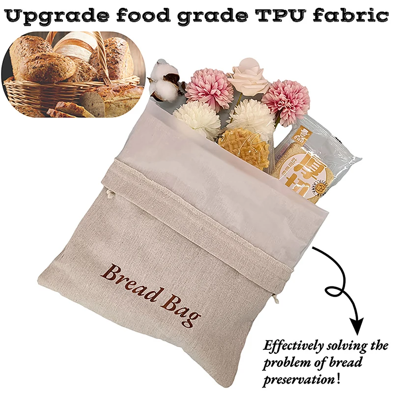 

Reusable Cotton Linen Bread Storage Bag Cotton Linen Drawstring Bag Plastic Lined Bread Bags For Homemade Bread Keep Sourdough