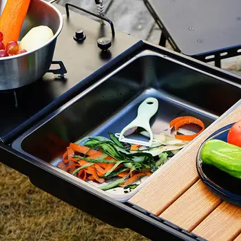 Camping Sink สแตนเลสแบบพกพาอ่างล้างจานสําหรับ Camping จานล้างชามจานอ่างพร้อมปลั๊กท่อระบายน้ําสําหรับซักรีดปิกนิก 2