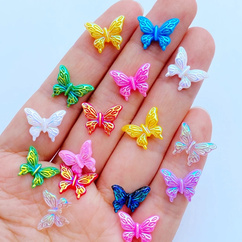 

100pcs 3D Resin Nail Charms Mixed Color Butterfly Nail Parts Accessories Kawaii DIY Nail Art Decoration