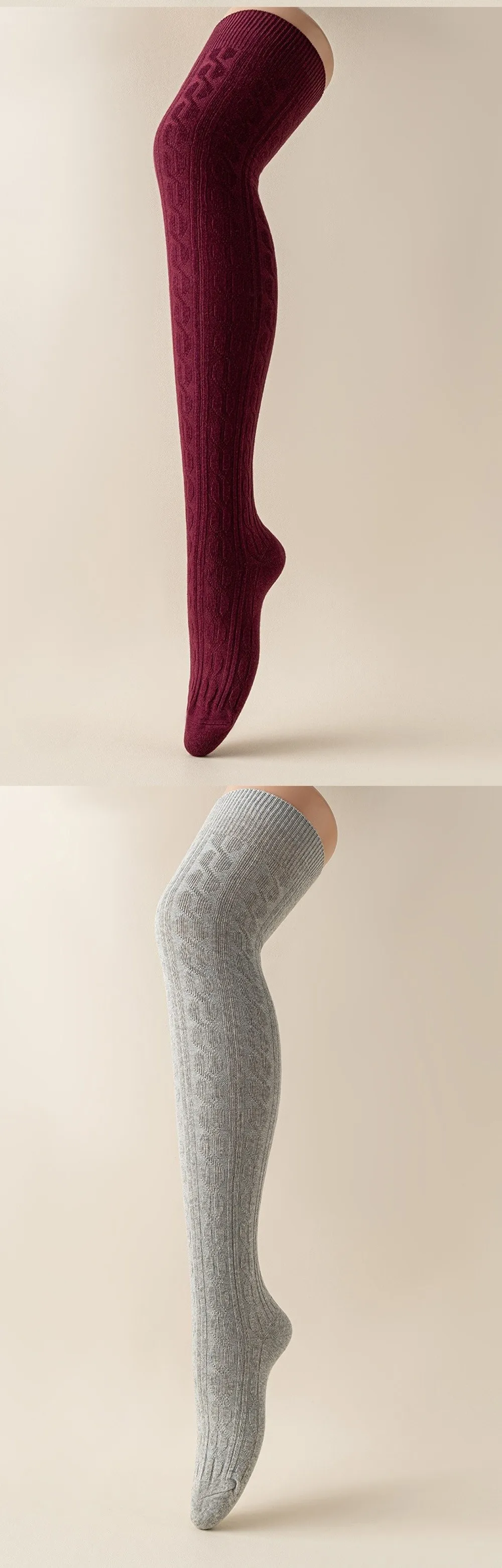Japanische Kniestrümpfe, einfarbig, gebratener Teig, verdrehtes Muster, lange Strümpfe, weiche, verdickte lange Röhrensocken – Detail 9
