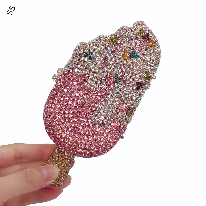 18*8*4cm Personality Fashion Ice Cream Style Women's Clutch Bag Pure Hand-inlaid Rhinestone Diamond Wrist-bag for Evening Party