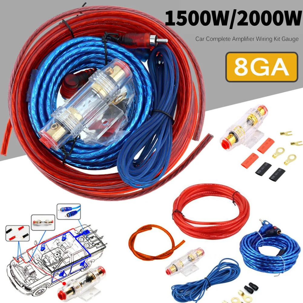 Audio speaker wiring kit 1500W 8GA car power amplifier 60 AMP fuse holder 18GA audio line auto vehicle parts