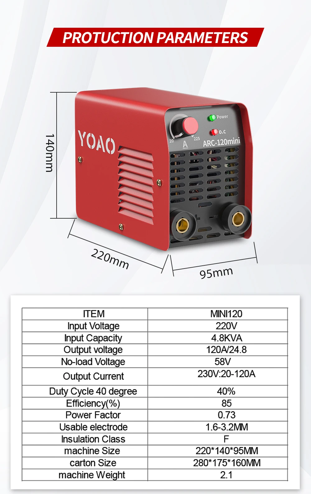 MMA-120 Welding Machine America 110v 220v Mini Arc Welder