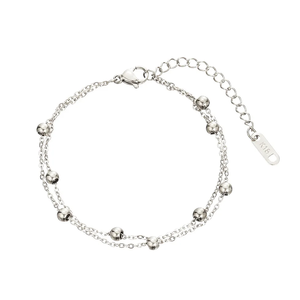 Double Layers Round Beads Charm Bracelet for Women Titanium Stainless Steel Chain & Link