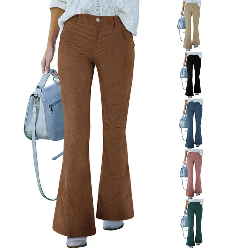 Women's Trousers 2023 Corduroy Wide Leg Trousers for Women's Spring and Summer New Style Plain Casual Women's Flared Trousers