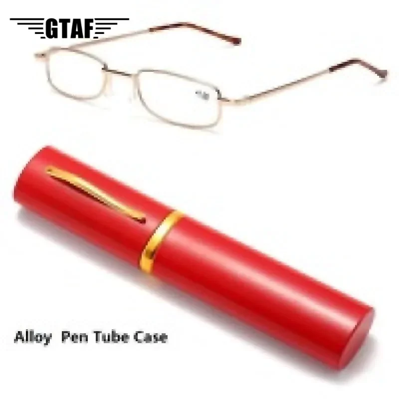 2022Unisex Reading Glasses with Pen Tube Case Portable Presbyopic Glasses Metal Case Spring Hinge Eyeglasses Vision Care Okulary