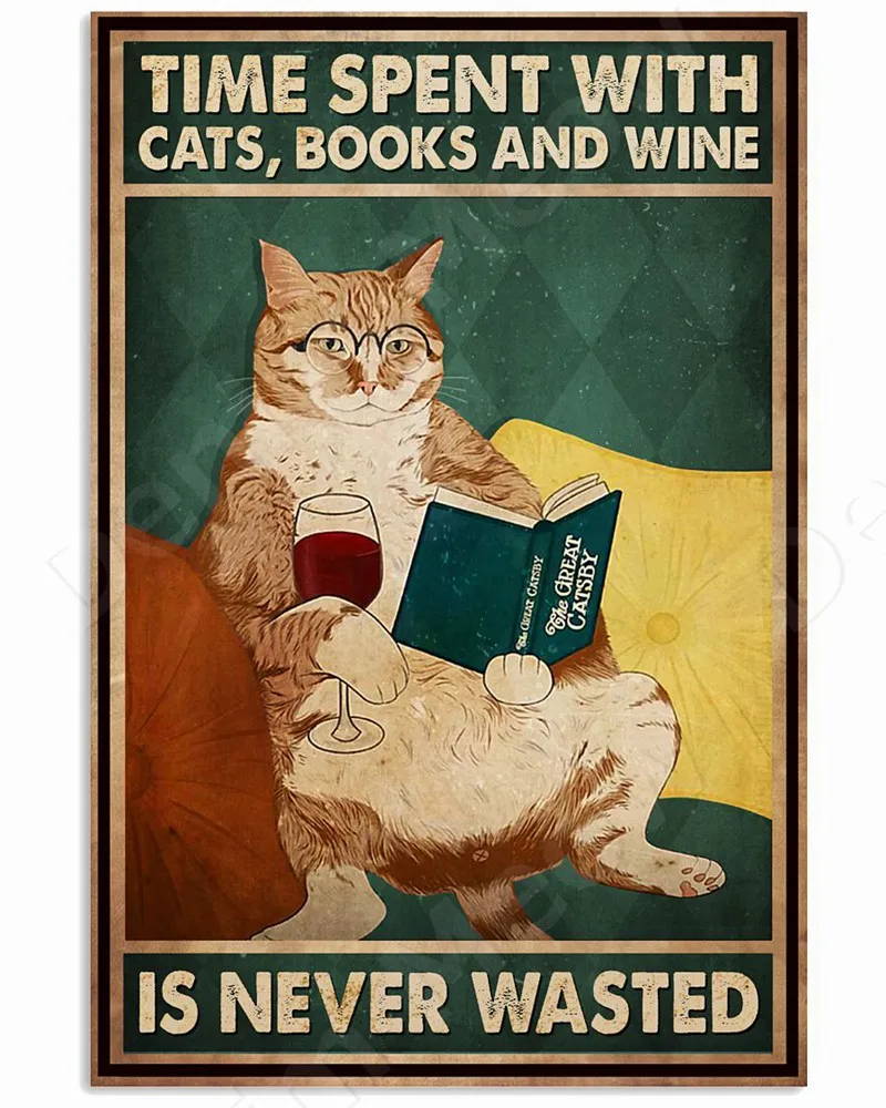 CREATCABIN Divertente Vintage Gatto Nero Metallo Targa in Metallo Gatto Bere caffè Decorazione Artistica caffè Retro Poster Segno per Amanti dei Gatti caffè Casa Cucina Bagno Cafe Bar Regali 20x30cm