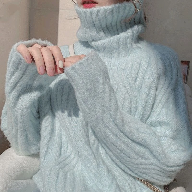 Rollkragen Langarm Solide Stricken Pullover Elegante Mode Harajuku Slim Fit Tops Frauen Lose Beiläufige Schweiß Alle Spiel Pullover – Detail 7