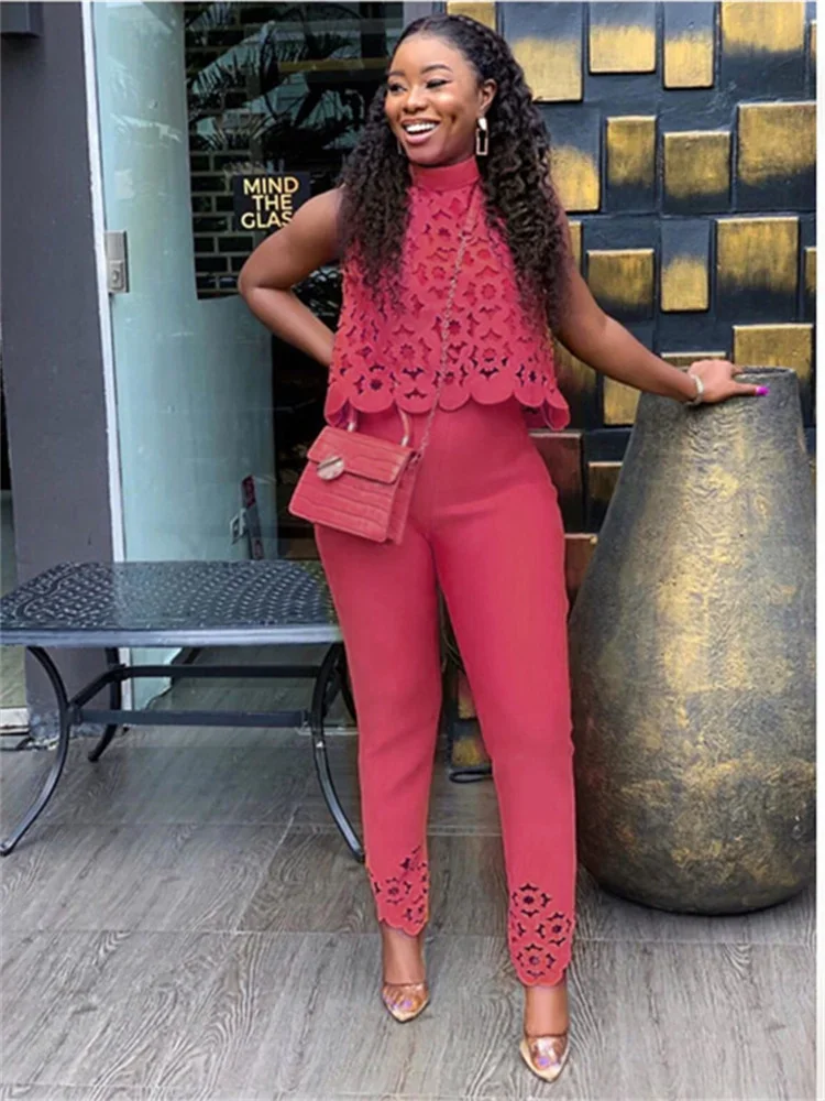 Wmstar Women Two Piece Set Plus Size Summer Fashion Sleeveless Casual Outfits Solid Color Holiday Long Pants Office Streetwear