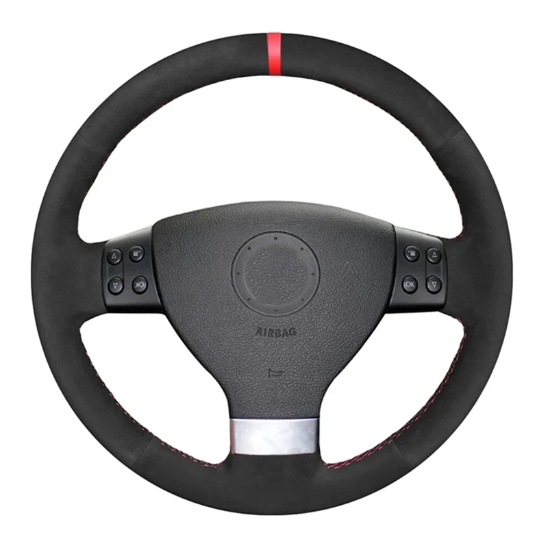 Non Slip Blakc Suede Leather Braid Car Steering Wheel Cover For