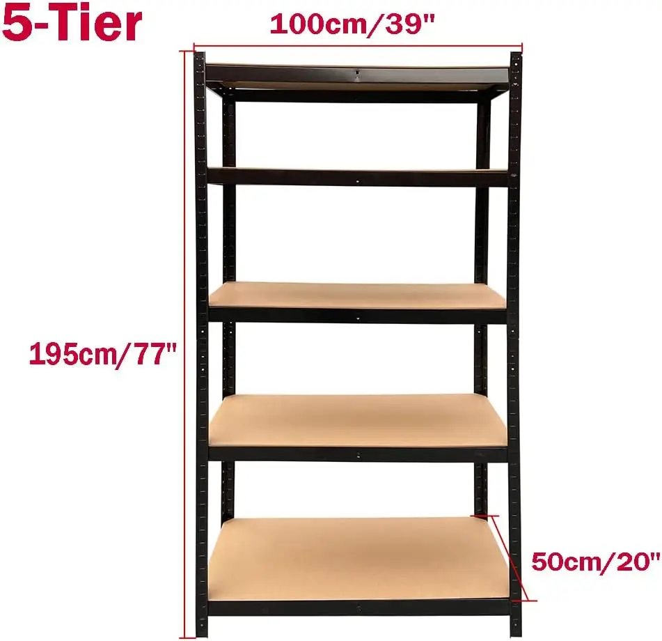 DayPlus Garage Shelving for Kitchen 5-Tier Metal Shelves Adjustable Garage Storage Metal Shelving Unit Utility Rack Shelf MDF