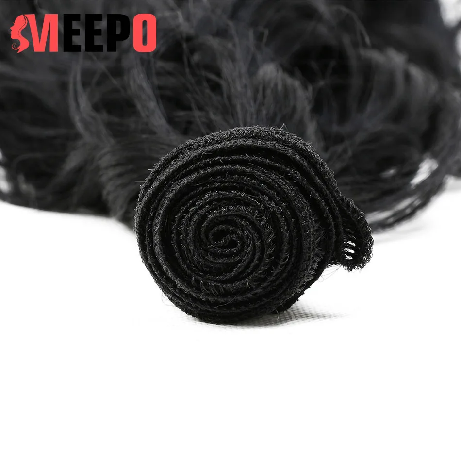 Meepo Synthetic Hair Bundles Natural Wave 6 Bundles(14*2+16*2+18*2) with Closure Curly Hair Extensions High Temperature Fiber