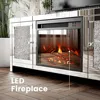Mirror Fireplace TV Cabinet, Mirror Media Entertainment Center, Silver TV Console Table, Living Room Mirror Furniture 3