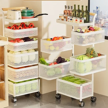 ชั้นวางของในครัวอเนกประสงค์แบบตั้งพื้นถึงเพดาน ชั้นวางหลายชั้นแบบหมุนได้ สำหรับใส่ผักผลไม้และขนมขบเคี้ยว 1