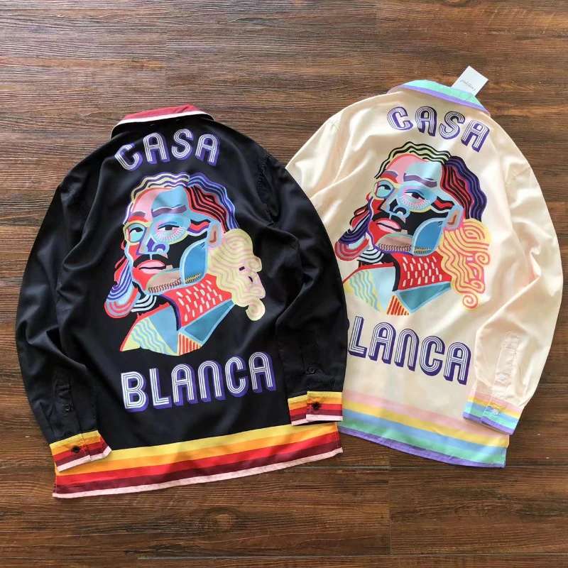 

Paris Casablanca Logo Shirts Men Women Tennis Club King Colorful Graffiti Character Print Best Quality Long Sleeve Top Tee Shirt