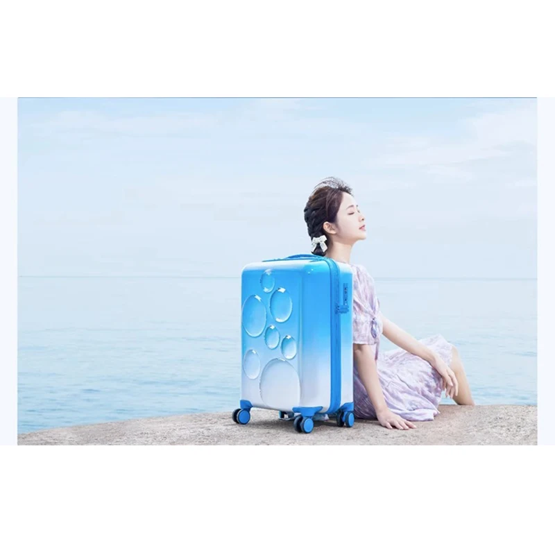 Net Red Gradient Blue Bubble Luggage Double-layer Transparent PC Shell 20 inch Cabin box Universal Wheel Combination Lock