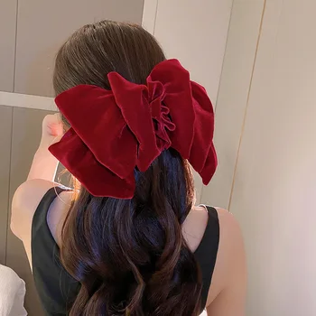 Fashion Large Velvet Bow Hair Clips For Women Girls Elegant solid color Ponytail clip Prom Party Hair Accessory Winter Decorate 1