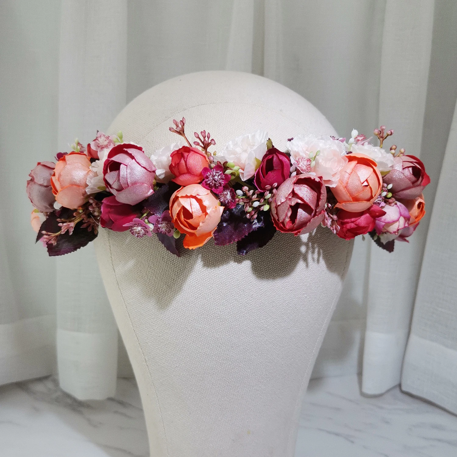 Rose Buds Flower Crown Girls' Dress Hair Accessories Wedding Bridal Headband Ornament Kids Children Floral Garlands