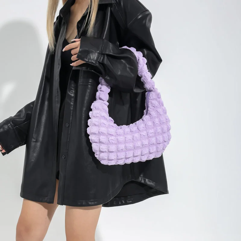 Women's Bag Quilted Top Handle Bag Pleated Bubbles Cloud Shoulder Bag Cute Causal Handbags Purse Hobo Bag Ladies Small Tote Bags
