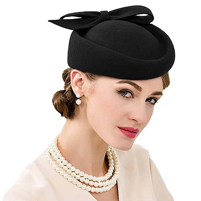 Women Church Fascinators Hats Black Vintage Wool Wedding Pillbox Tea Party Hat Fedora Felt Fedora Red For Ladies Derby Hat fashion hat