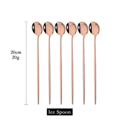 Elegant Gold Stirring Spoon Set - 6 Piece Long Handle Tableware Collection (6Pcs Rose)