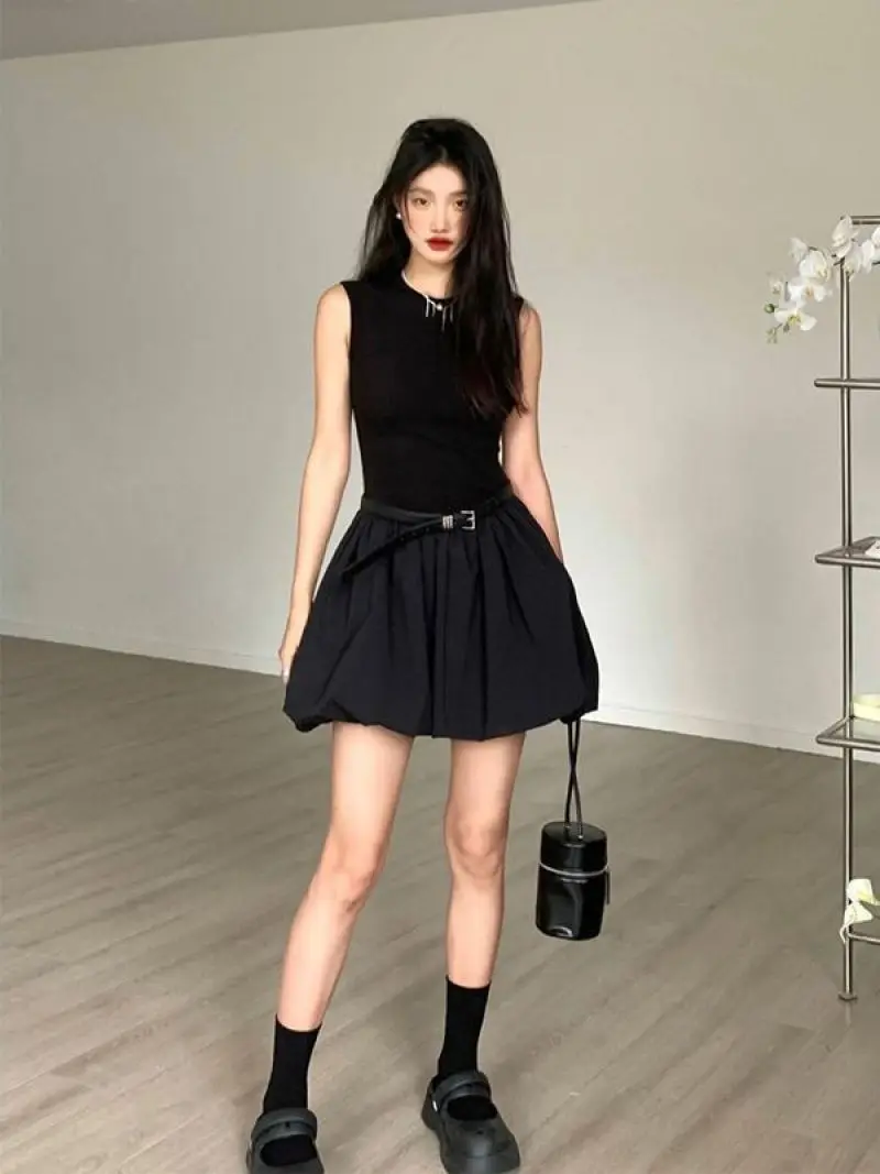 

French High Sense of Korean Style to Wear with Hepburn Style Foreign Style Black Sleeveless Dress Female Spring Summer