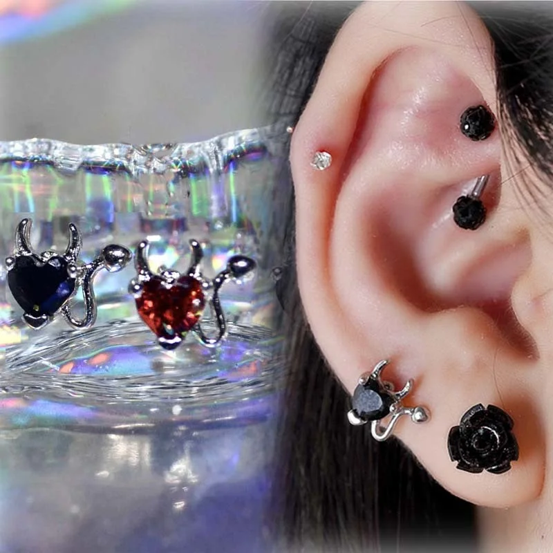 1pc Stainless Steel Helix Piercing Devil Cz Ear Piercing Cartiage Conch