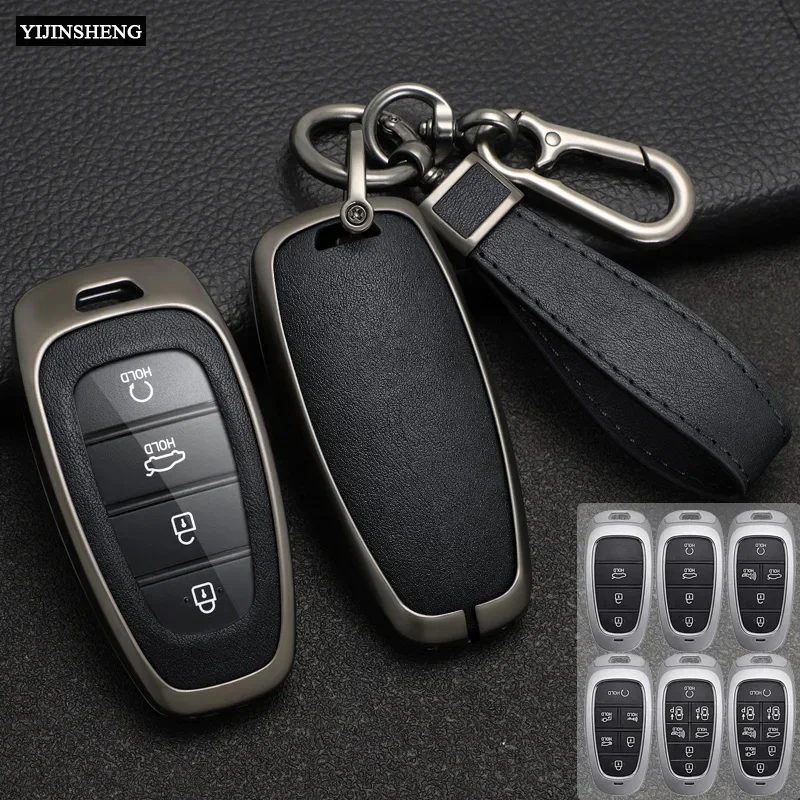HIBEYO Custodia Chiave Auto In Pelle Bovina Per Hyundai Sonata Tucson NX4 Nexo Solaris Santa Fe 2019-2023 – 3 Tasti – Blu
