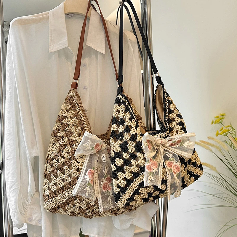 Fashion Straw Women Shoulder Bags Paper Woven Female Handbags Large Capacity Summer Beach Straw Bags Casual Tote Purses