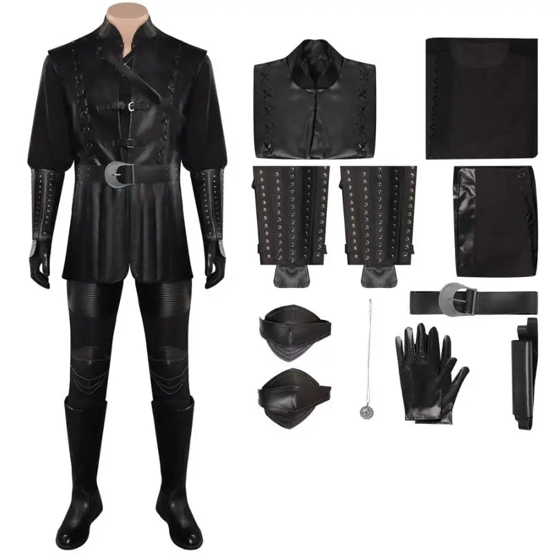 thumbnail image 1 of Disfraz de fantasía de Geralt de Rivia para hombre adulto, chaqueta de cuero, uniforme, pantalones, cinturón, para Halloween y carnaval, 1 of 5