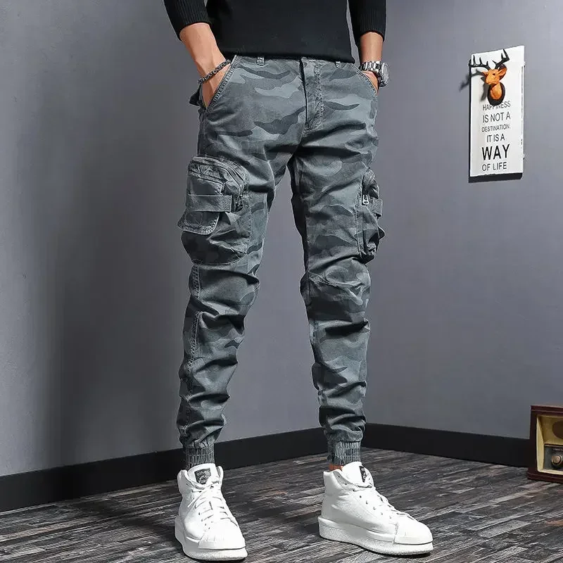 thumbnail image 1 of Pantalones cargo ajustados y holgados de estilo coreano para hombre, pantalones largos de corte regular, económicos y de diseñador de moda informal de lujo para hombre, 1 of 4