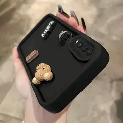 Adorable 3D Bear Coffee Cartoon Silicone Case - Soft Matte Protective Cover for A51 4G (Baby Black)