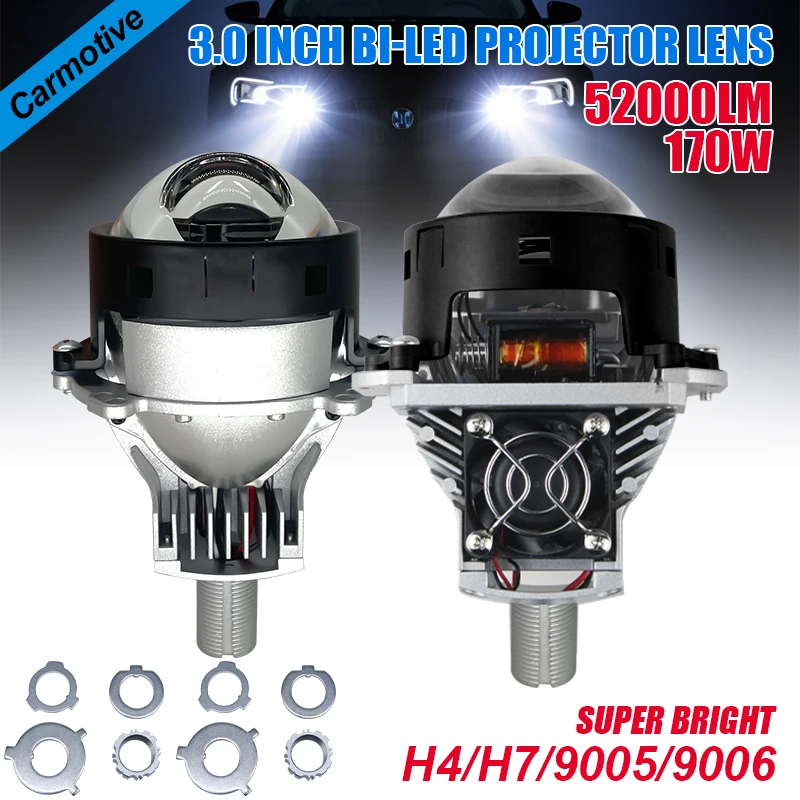 

2pcs 3.0inch Bi LED Car Projector Lens Headlights Halo Lights For H4 H7 Audi 9005 9006 170W 52000LM High Low Beam LED Laser Lens